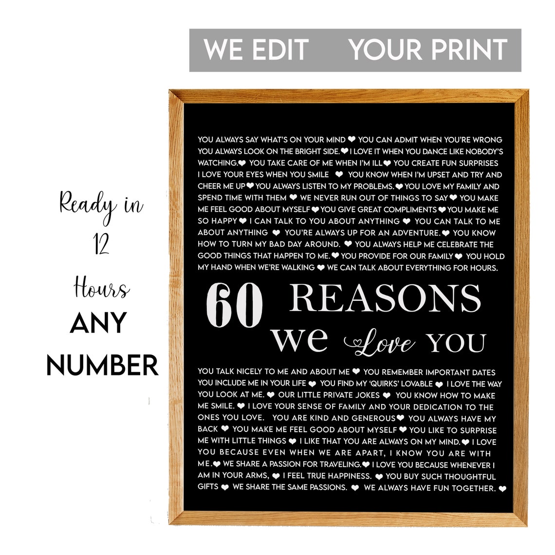 60 Reasons Why We Love You Bold Black Script 60th Birthday Poster