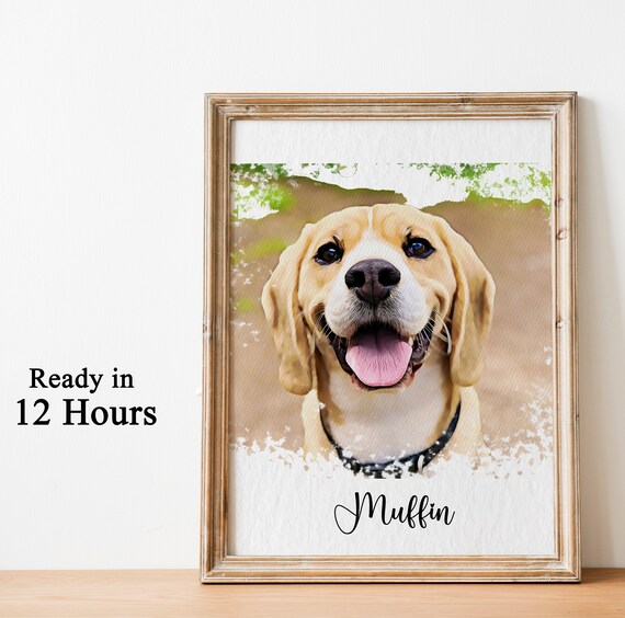 Custom Watercolor Dog Portrait Personalized Pet Name Smiling Pup Poster