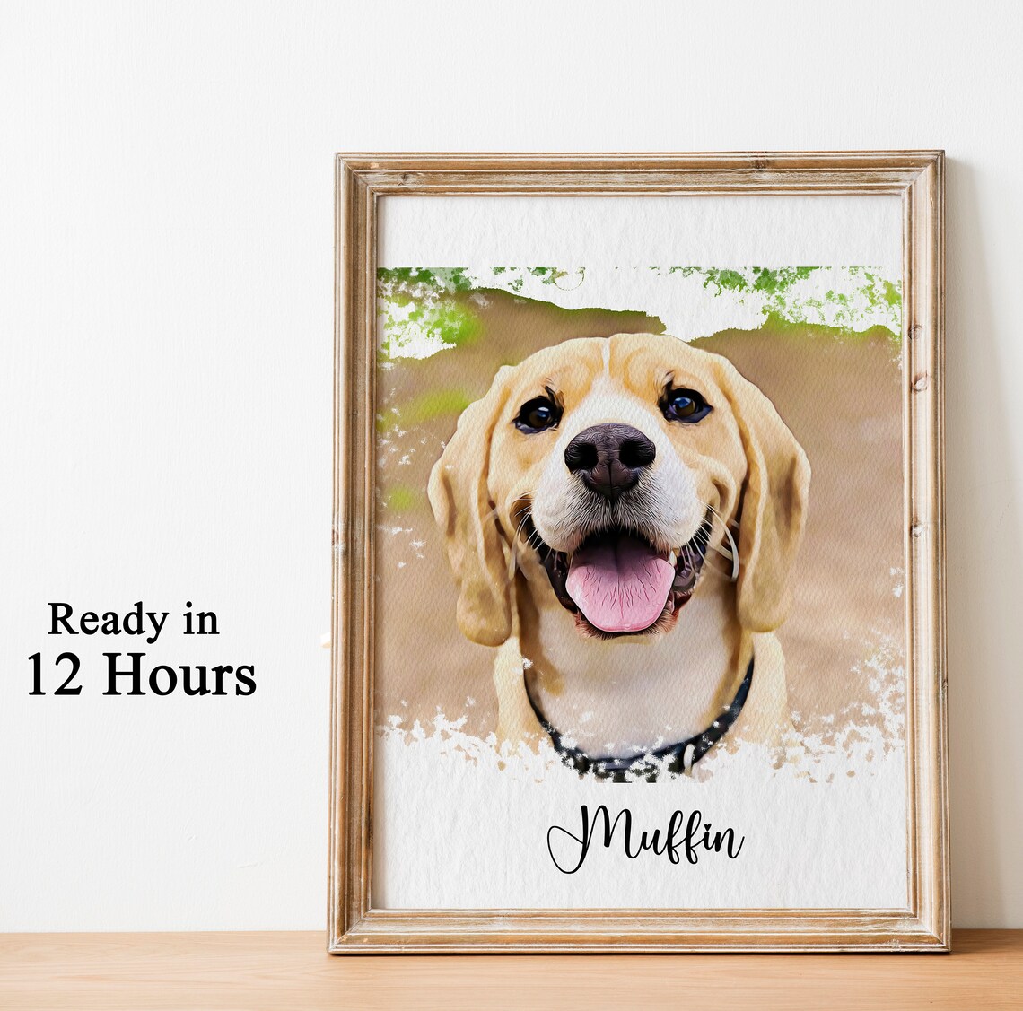 Custom Watercolor Dog Portrait Personalized Pet Name Smiling Pup Poster