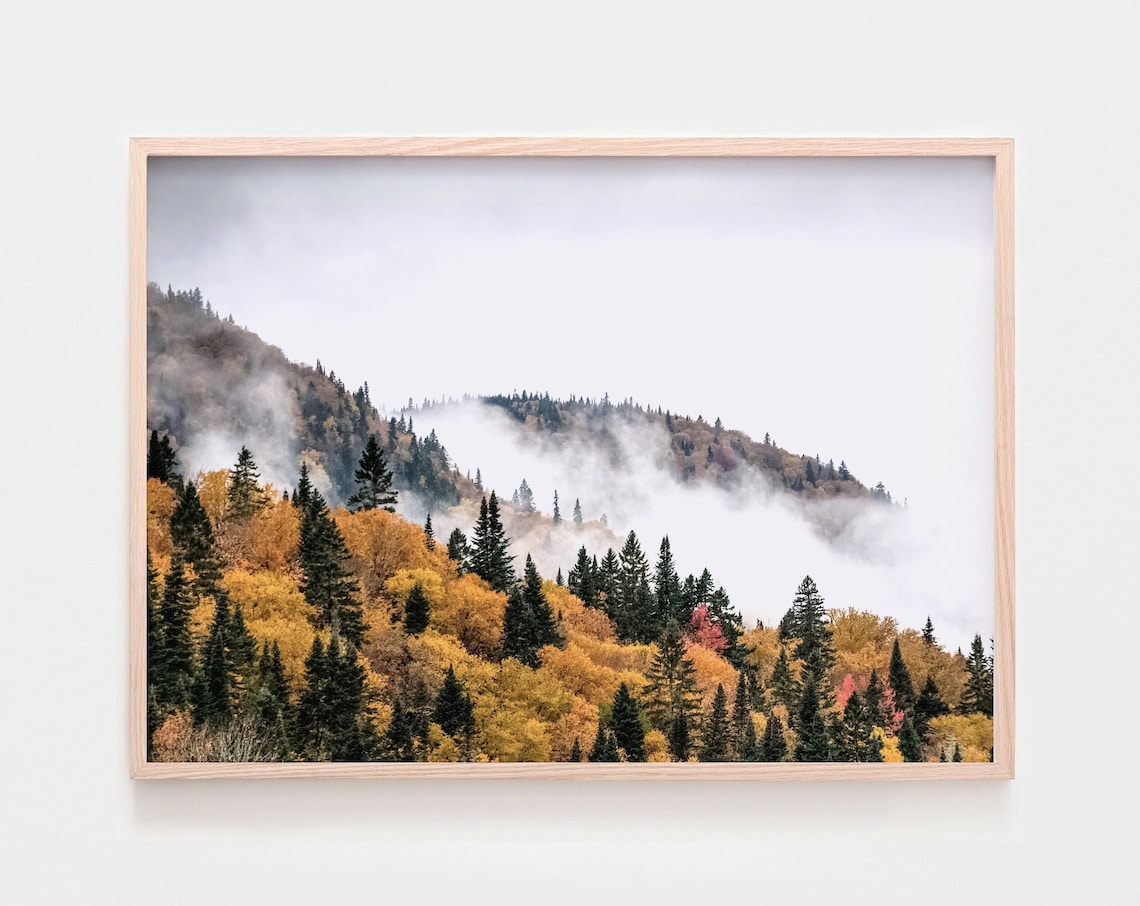 Forest Mountain Foggy Landscape Art Print