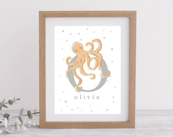 Personalised Octopus O Letter Illustration Art For Nurserykids Room