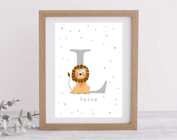 Personalised Letter L Lion Poster with Name Luisa for Nursery
