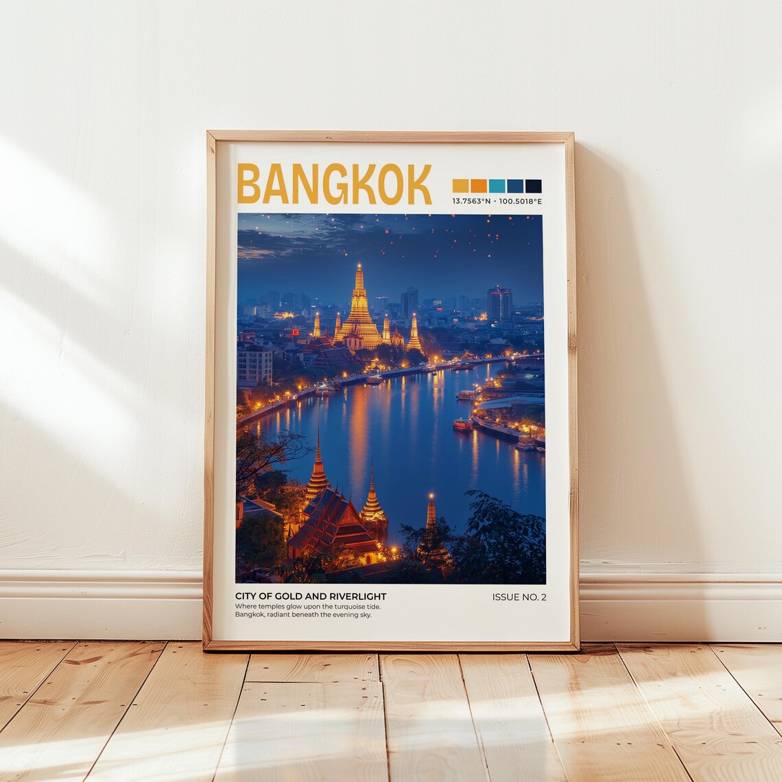 Bangkok City Of Gold And Riverlight Travel Poster Wat Arun Night Thailand