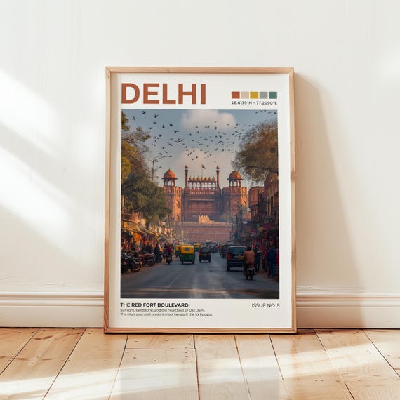 Delhi India Print Travel Poster Of The Red Fort Asia Wall Art
