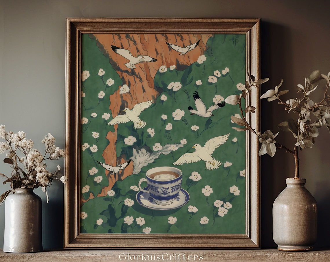 Abstract Art Print Emerald Green Minimalist Wall Maximalist Decor Mountain Trendy Moody Dark