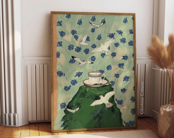 Abstract Art Print Emerald Green Minimalist Wall Maximalist Decor Mountain Trendy Moody Dark