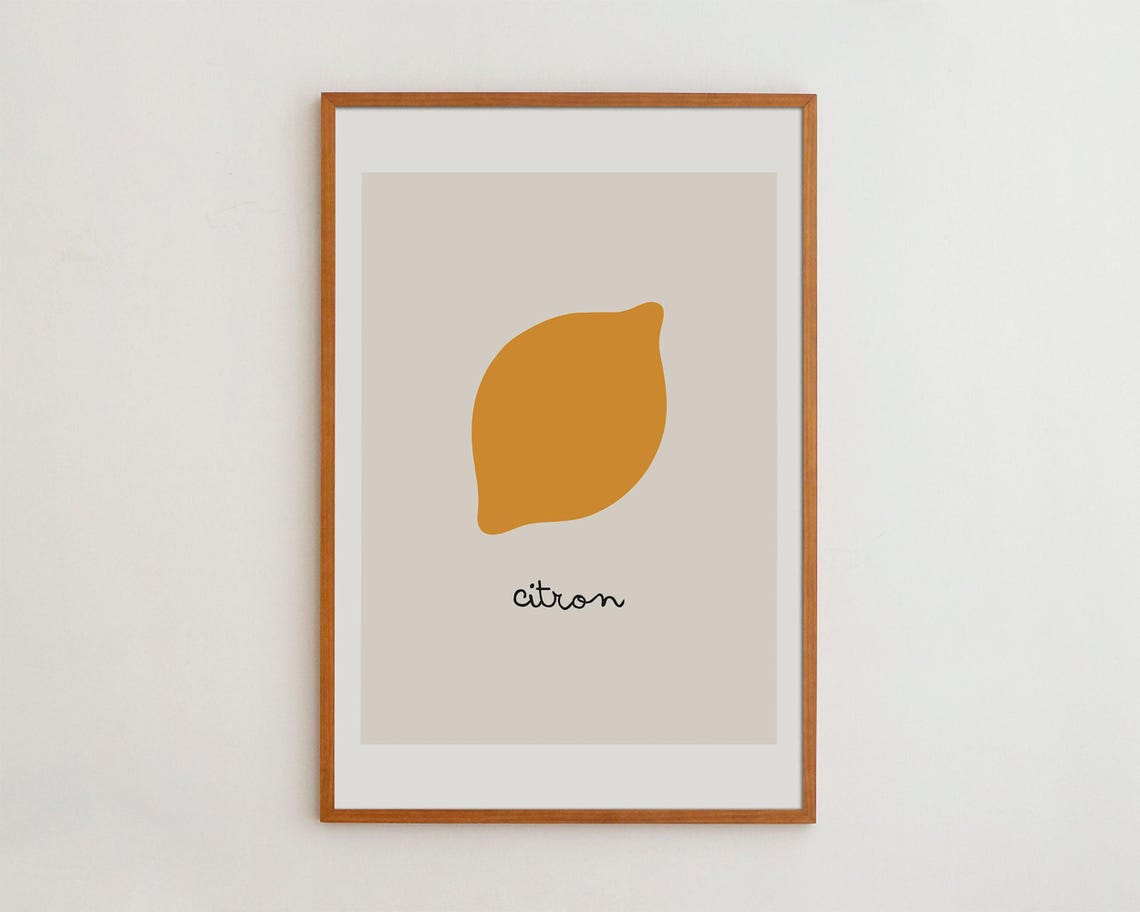 Minimalist Yellow Lemon Illustration With French Word Citron Poster