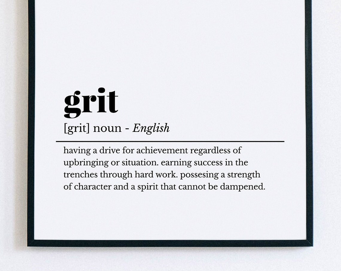 Grit Definition Hard Work Quote Inspirational Office Decor Print