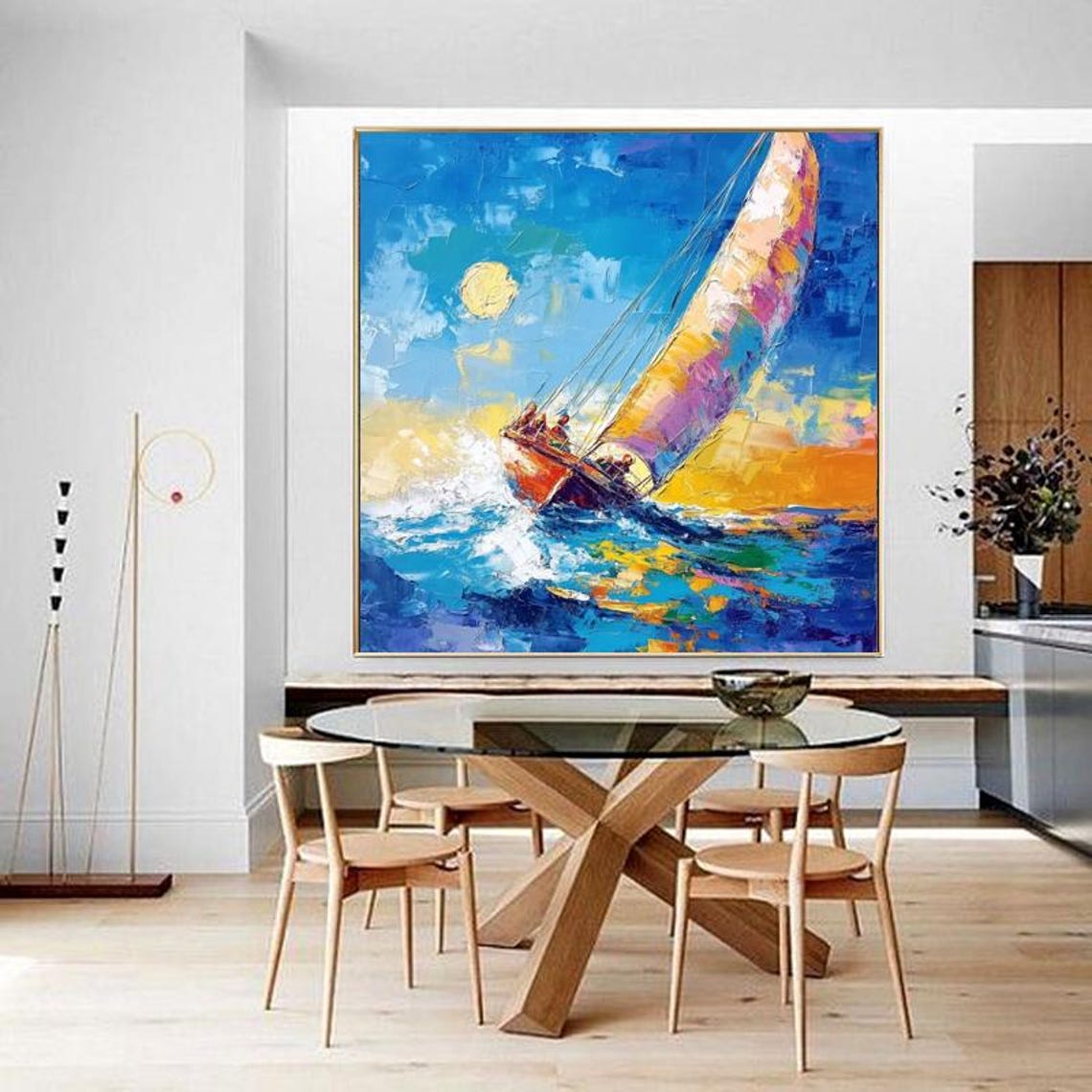 Sailboat At Sunset On Colorful Impasto Ocean Waves Nautical Art Poster - Image 6