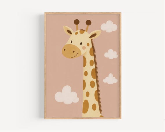 Giraffe Nursery Print Safari Animal Wall Art Baby Room Decor Cute Poster Kids Pastel
