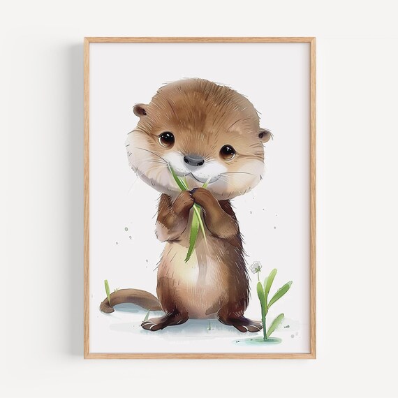 Adorable Otter Kids Room Poster Pastel Wall Art For Nursery Decor Illustration Gift