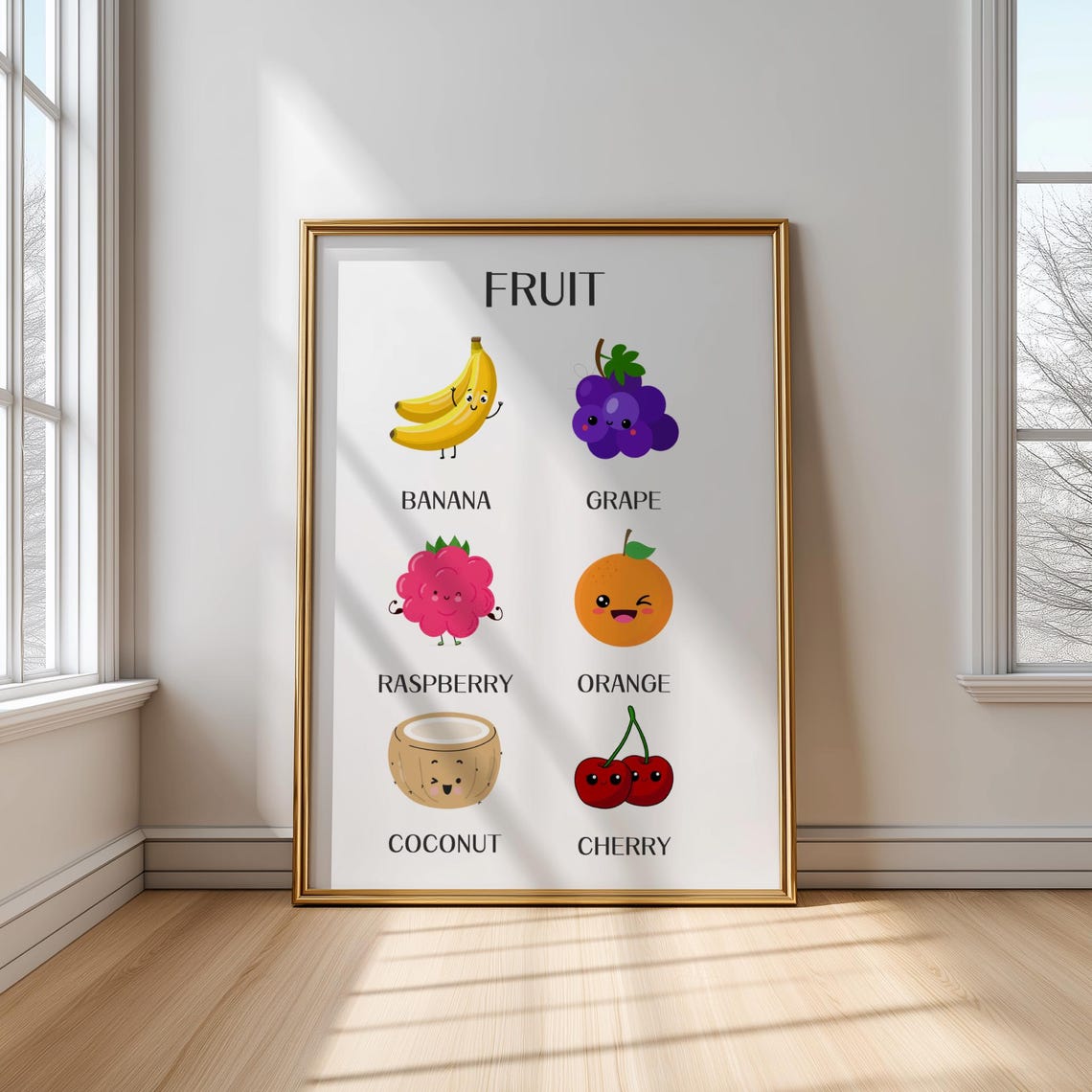 Cute Smiling Fruits Chart Educational Poster For Kids Kitchen