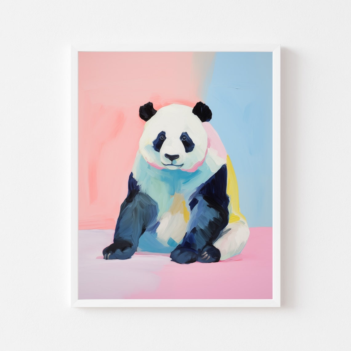 Giant Panda Portrait on a Pastel Pink and Blue Painted Poster