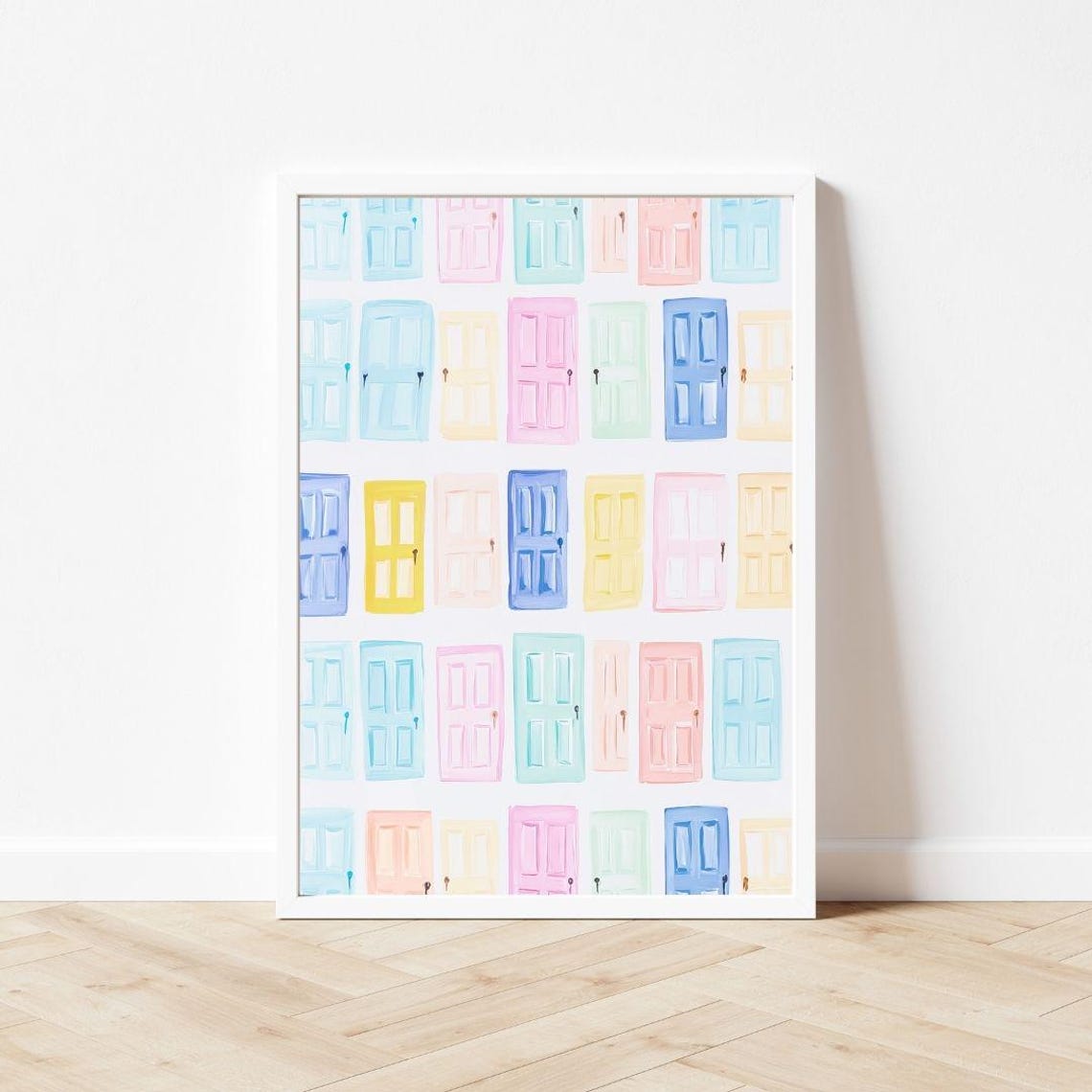 Whimsical Pastel Doors Pattern Playful Girls Room Happy Poster - Image 3