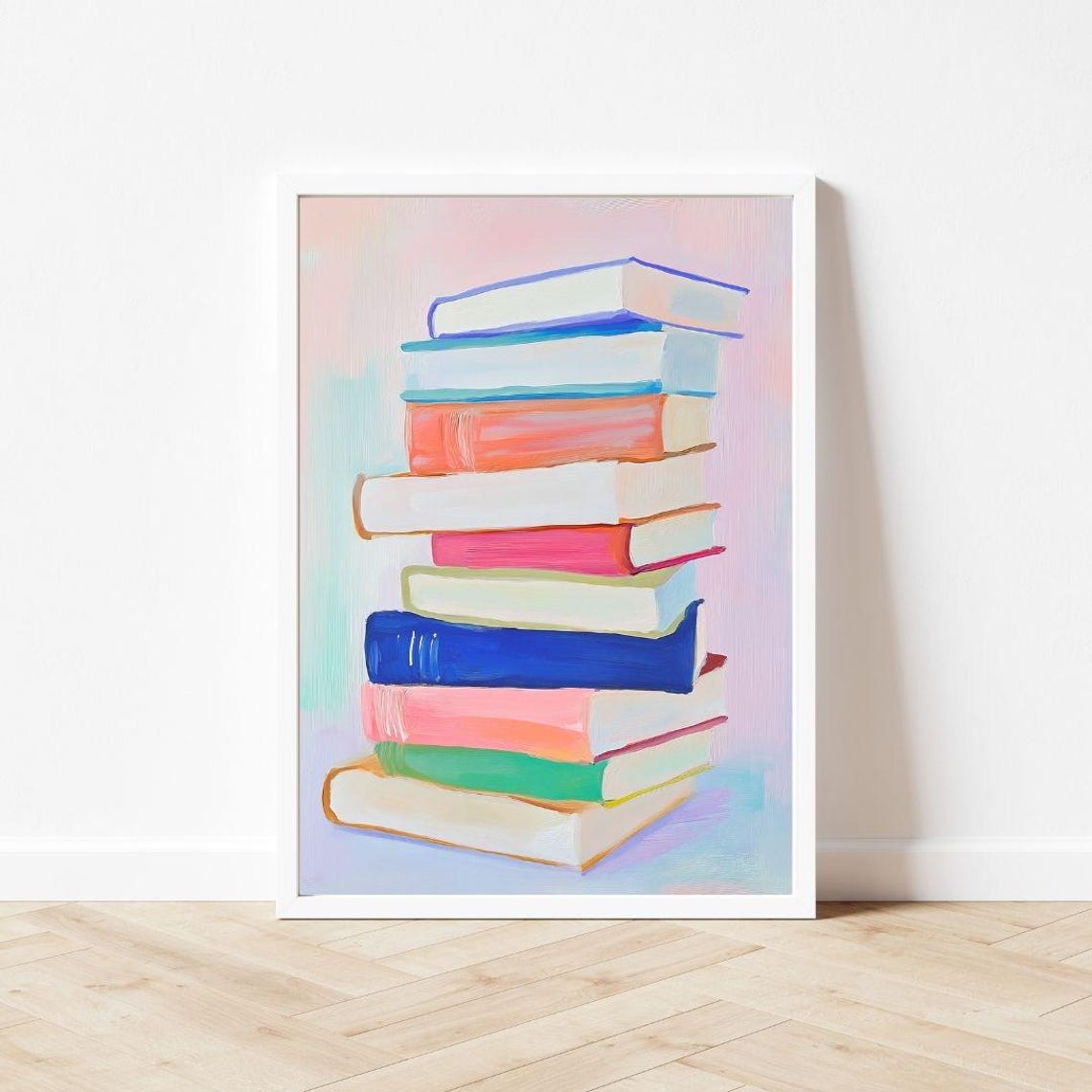 Rainbow Book Stack Painting Colorful Classroom Library Wall Art Print Pastel Kids Room Preppy Reading Nook - Image 3