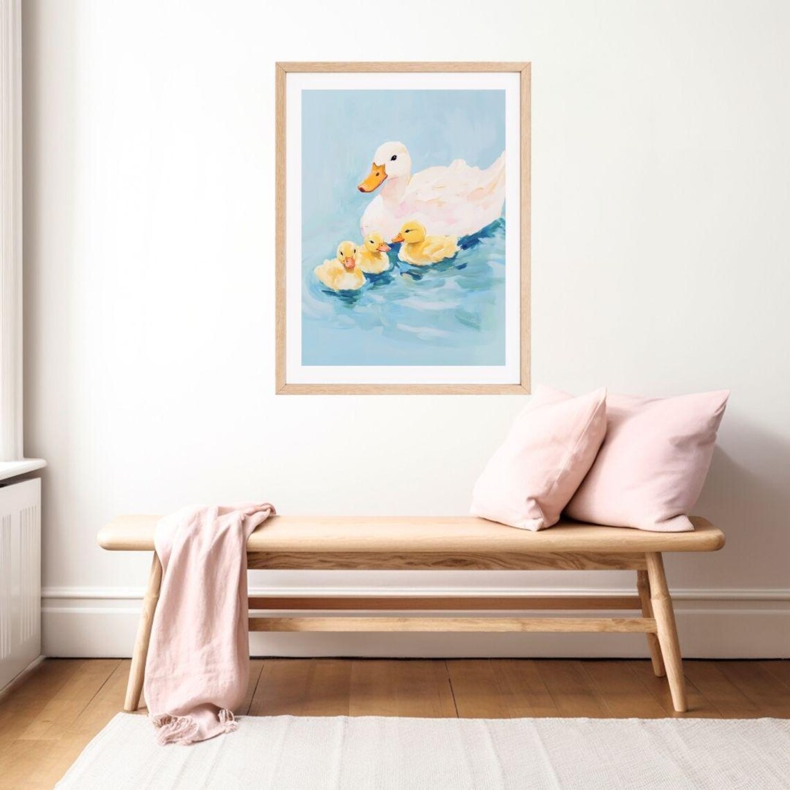 Mama Duck and Ducklings Swimming Watercolor Art Print - Image 2