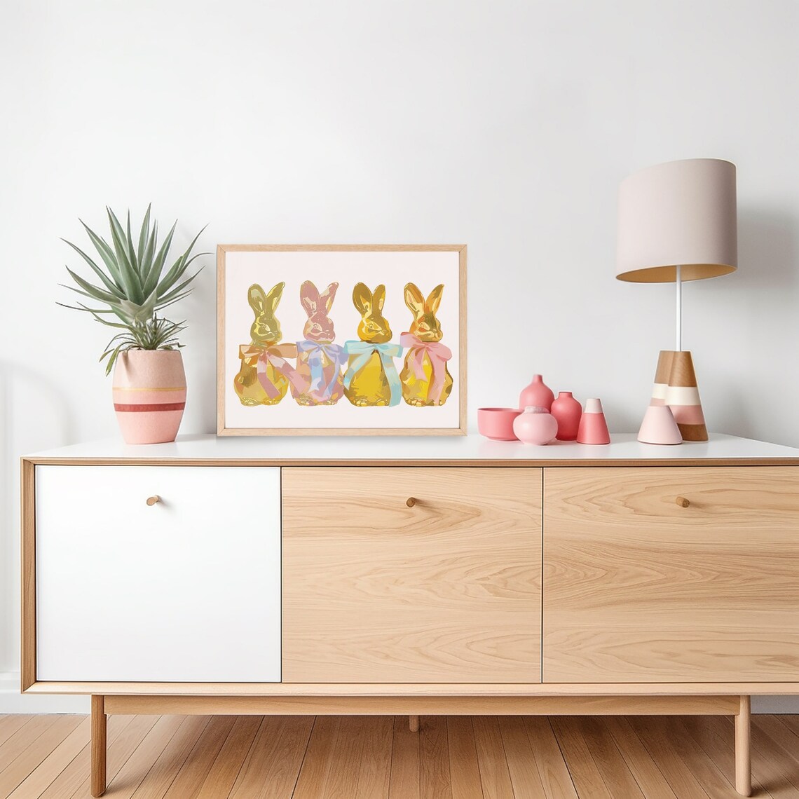 Easter Chocolate Bunny Rabbit Art Print, Gold Pastel - Image 3
