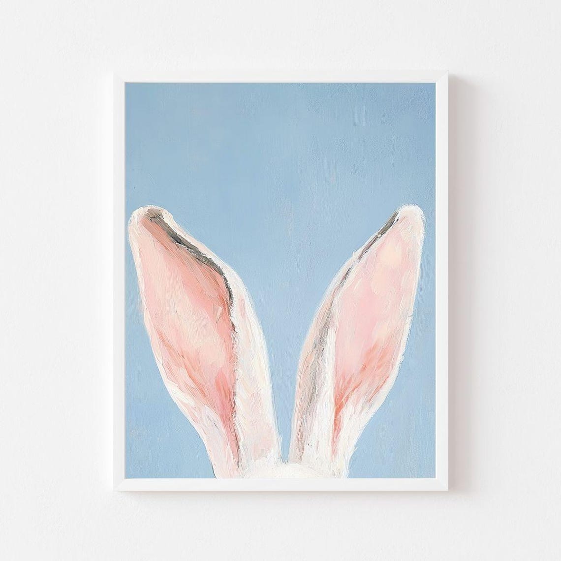 Bunny Ears Close-Up on Soft Blue Background Spring Animal Poster