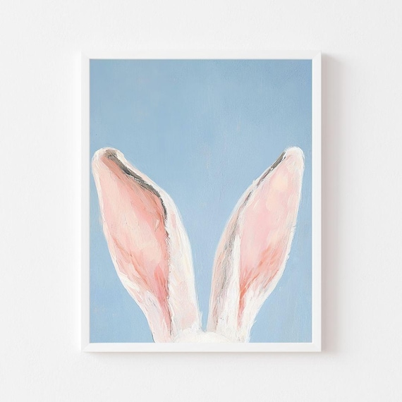 Bunny Ears Close-Up on Soft Blue Background Spring Animal Poster