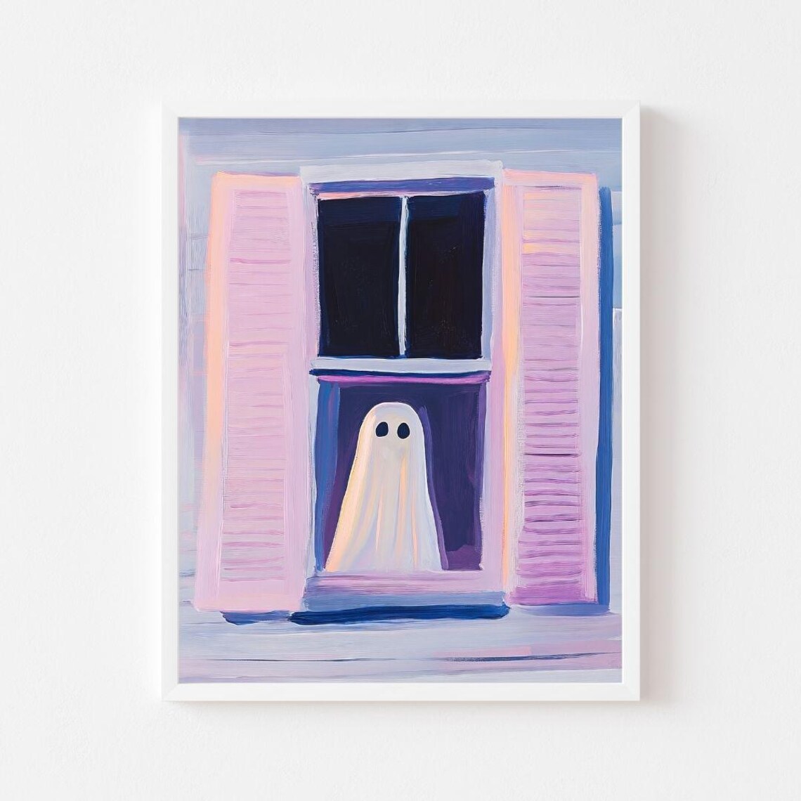 Cute Ghost Peeking Out Of A Pink Shuttered Window Art Poster