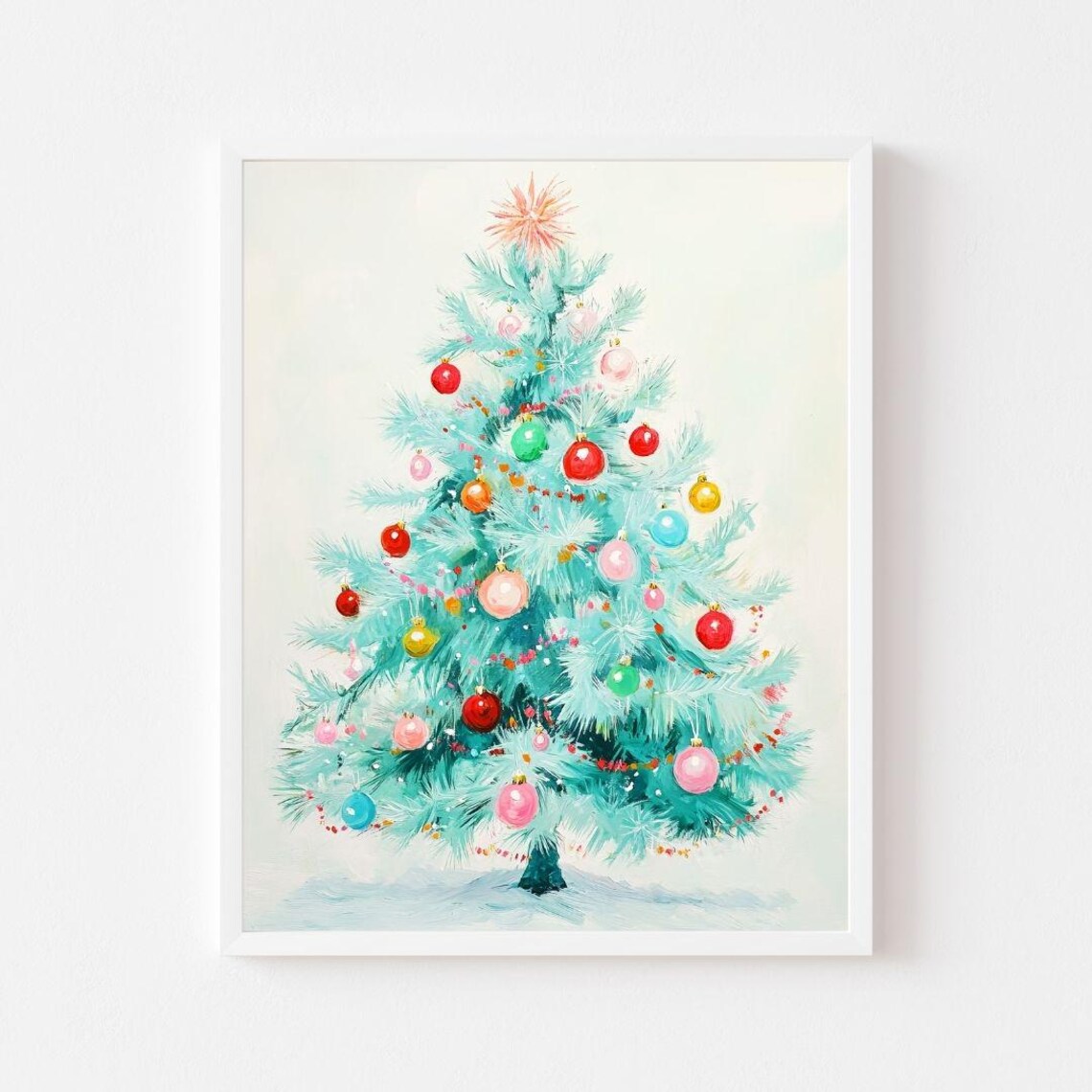 Mint Christmas Tree Colorful Ornaments Retro Holiday Decor Art Poster