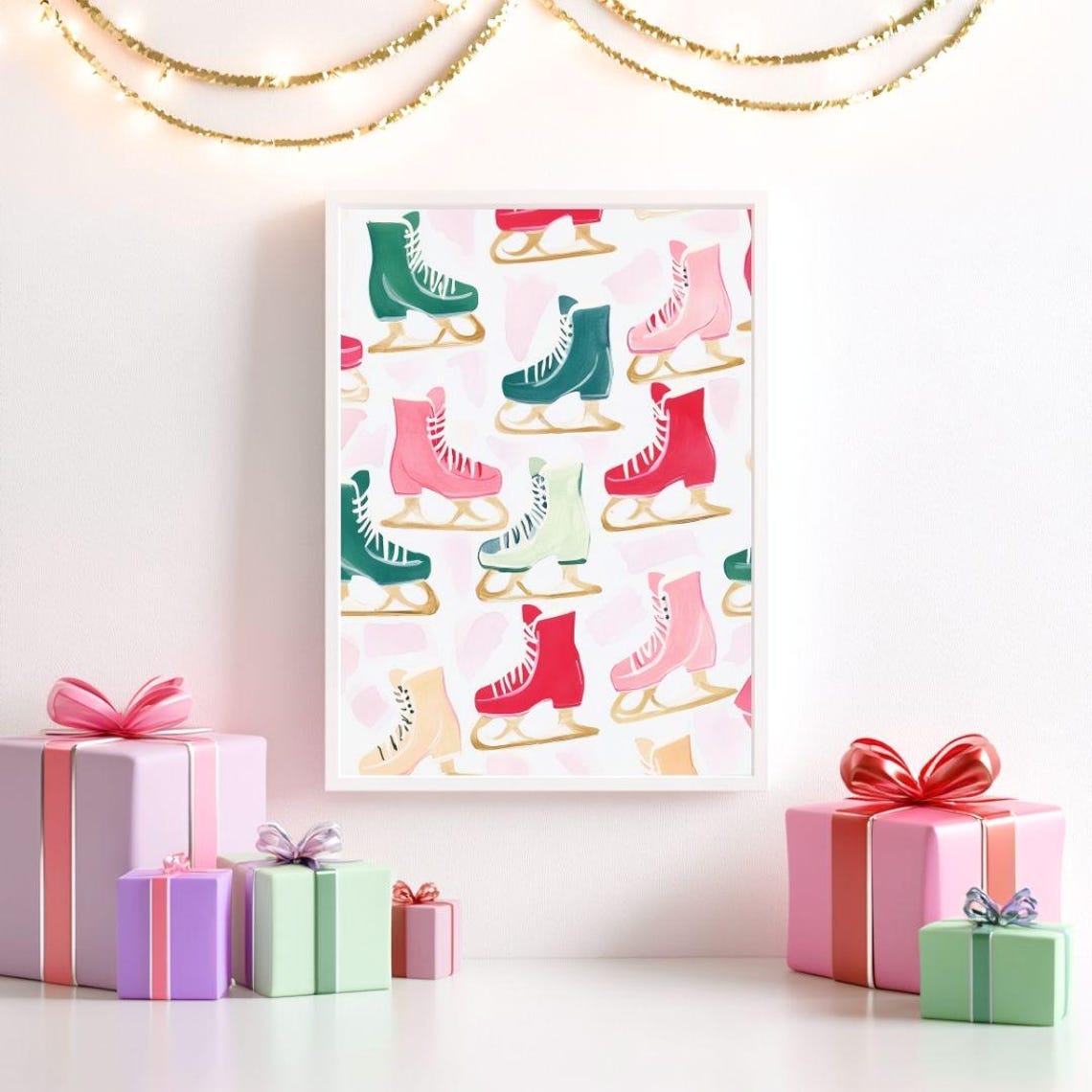 Colorful Ice Skates Pattern Pink Green Red Winter Art Poster - Image 2