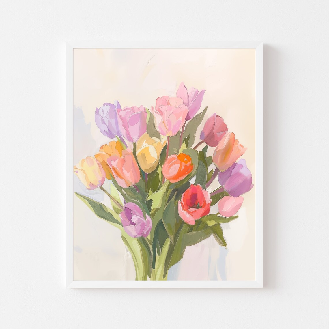 Pastel Tulip Bouquet In Pink Purple And Orange Spring Poster