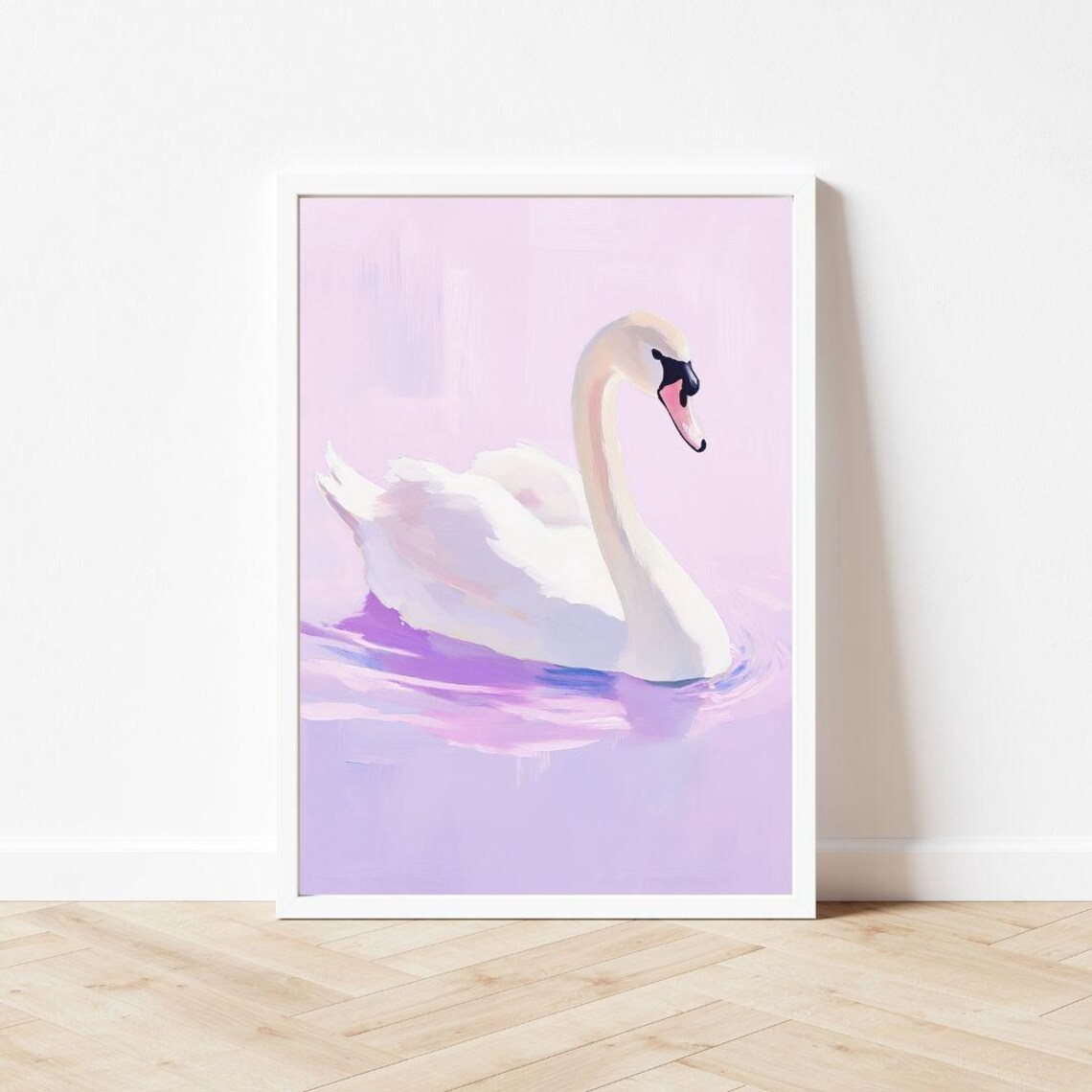 White Swan Pastel Lavender Painting Elegant Swimming Bird Art Poster - Image 3