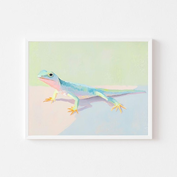 Pastel Blue Lizard Cute Gecko Reptile Watercolor Playroom Poster