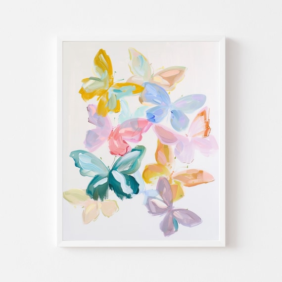 Pastel Butterfly Watercolor Art Print, Tween Decor