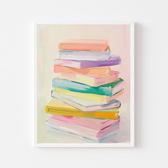 Pastel Book Stack Rainbow Reading Nook Art Print