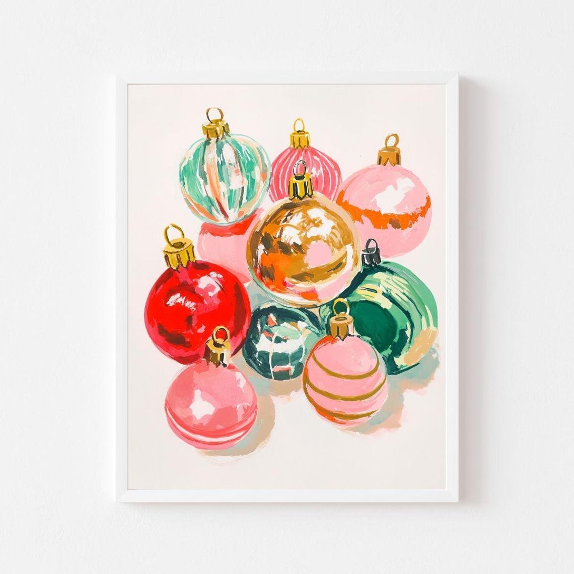 Vintage Christmas Ornaments Cluster Pink Festive Holiday Poster