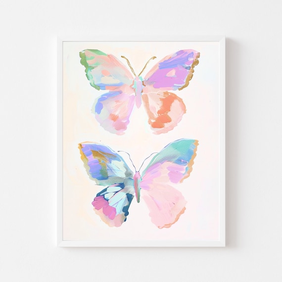 Two Pastel Butterflies Watercolor Tween Room Art Print