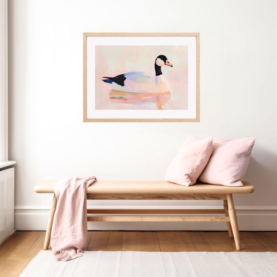 Canada Goose Swimming on Soft Pastel Pink Water Painting Poster - Image 2