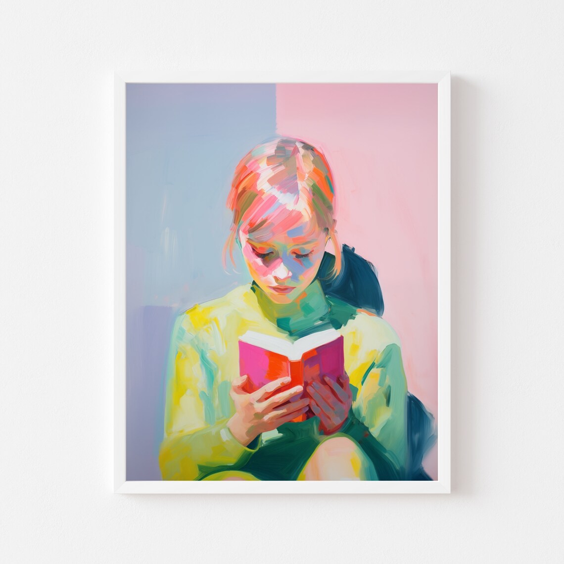 Girl Reading A Red Book Bold Colorful Impressionist Portrait Poster