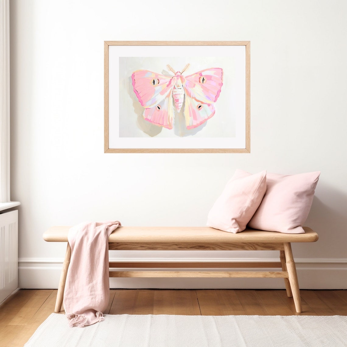 Pink Moth Painting Pastel Insect Wall Art Print Colorful Animal Kids Room Playroom Bright Bug Portrait - Image 2