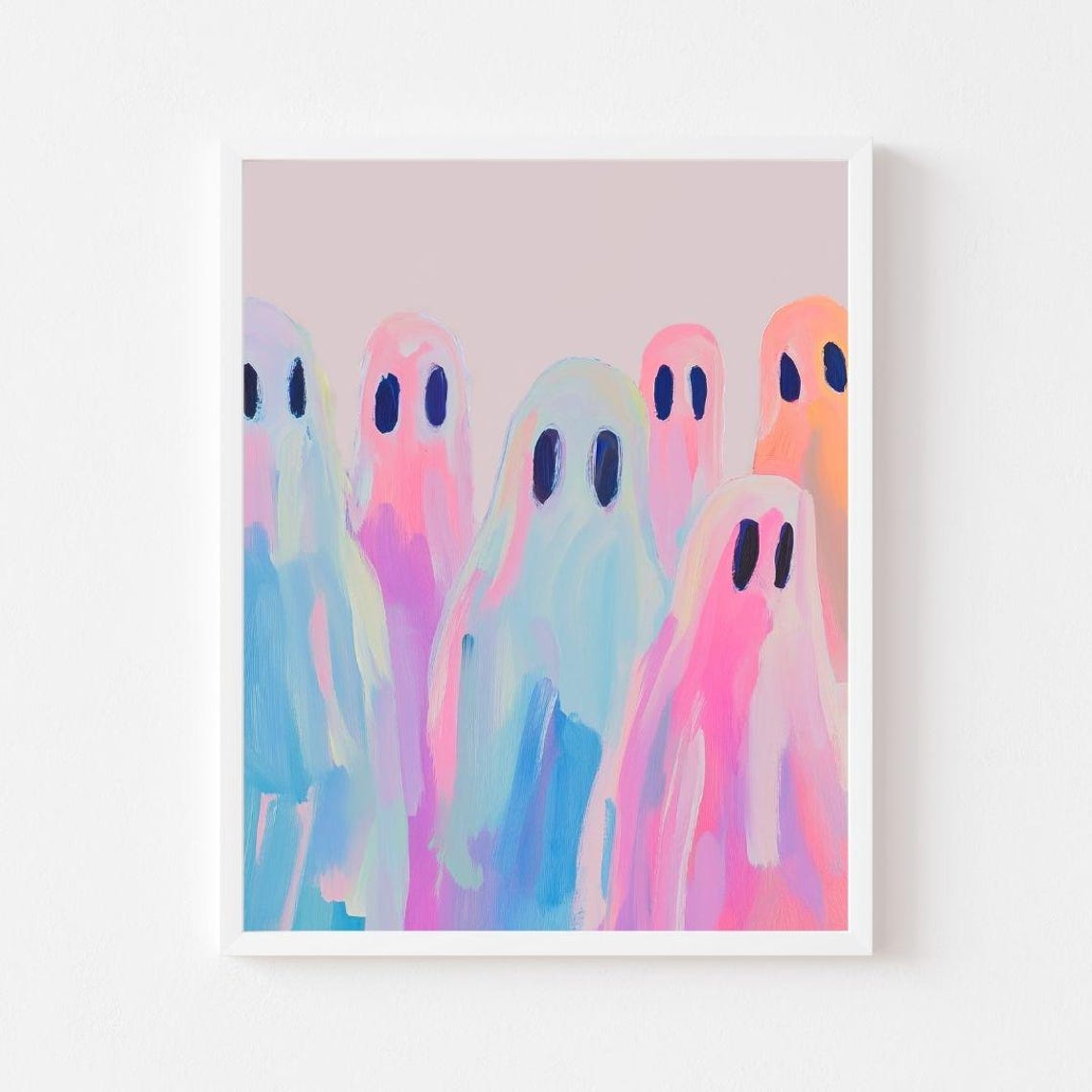 Pastel Rainbow Ghosts Cute Pink Halloween Spooky Nursery Art Poster