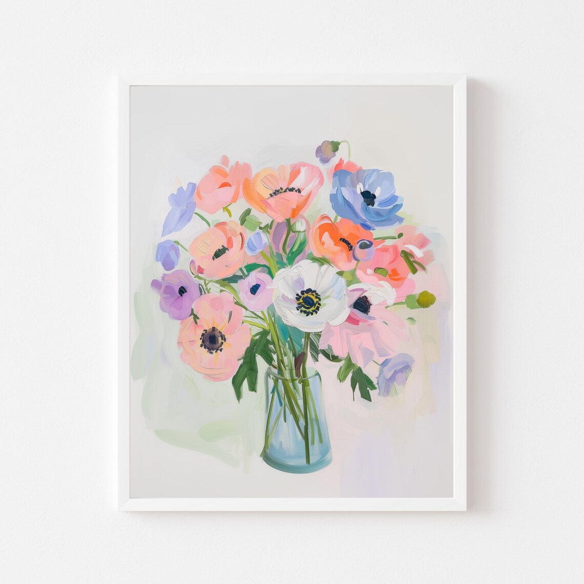 Pastel Poppy And Anemone Bouquet Glass Vase Floral Painting Poster