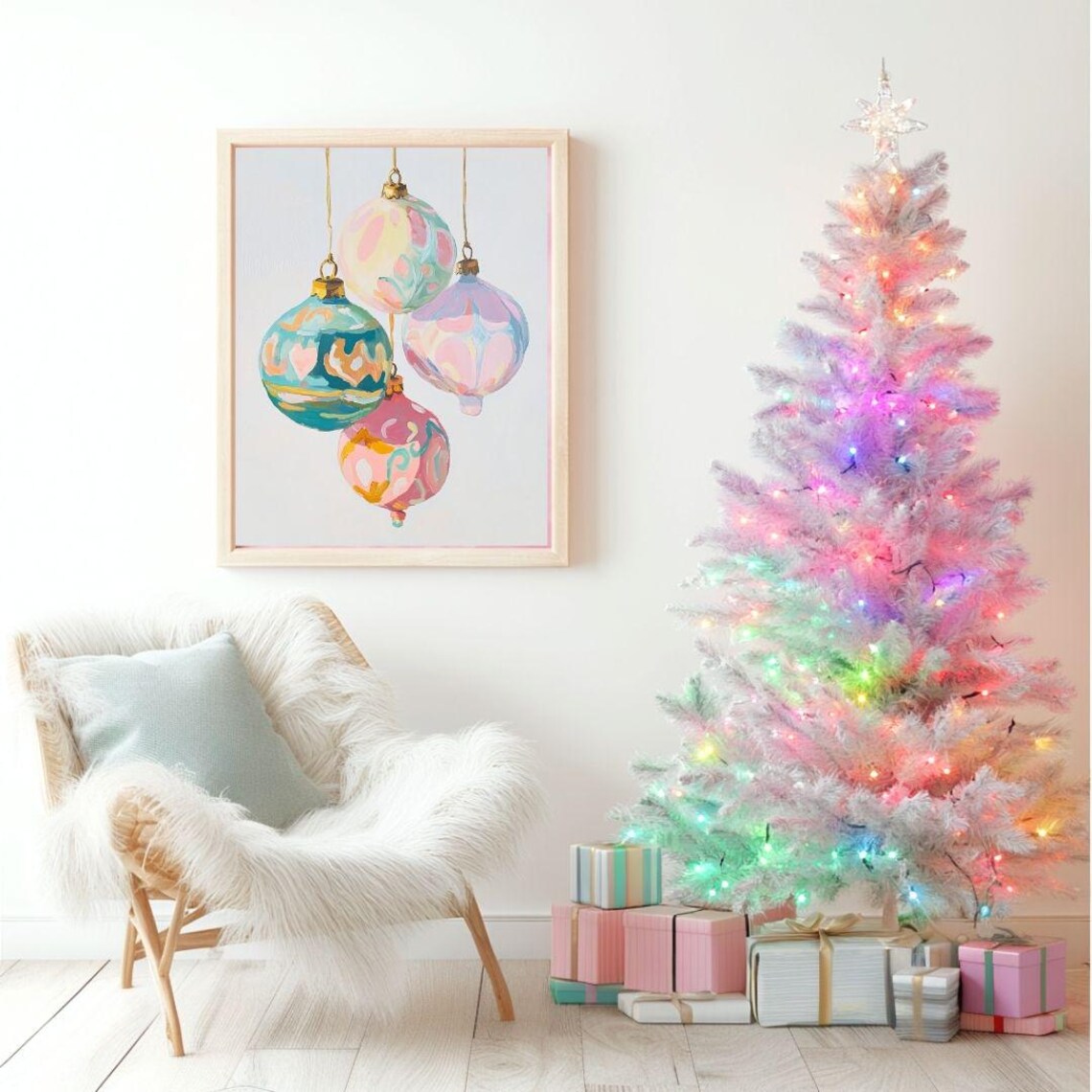 Pastel Vintage Christmas Ornaments Hanging Holiday Wall Poster - Image 2