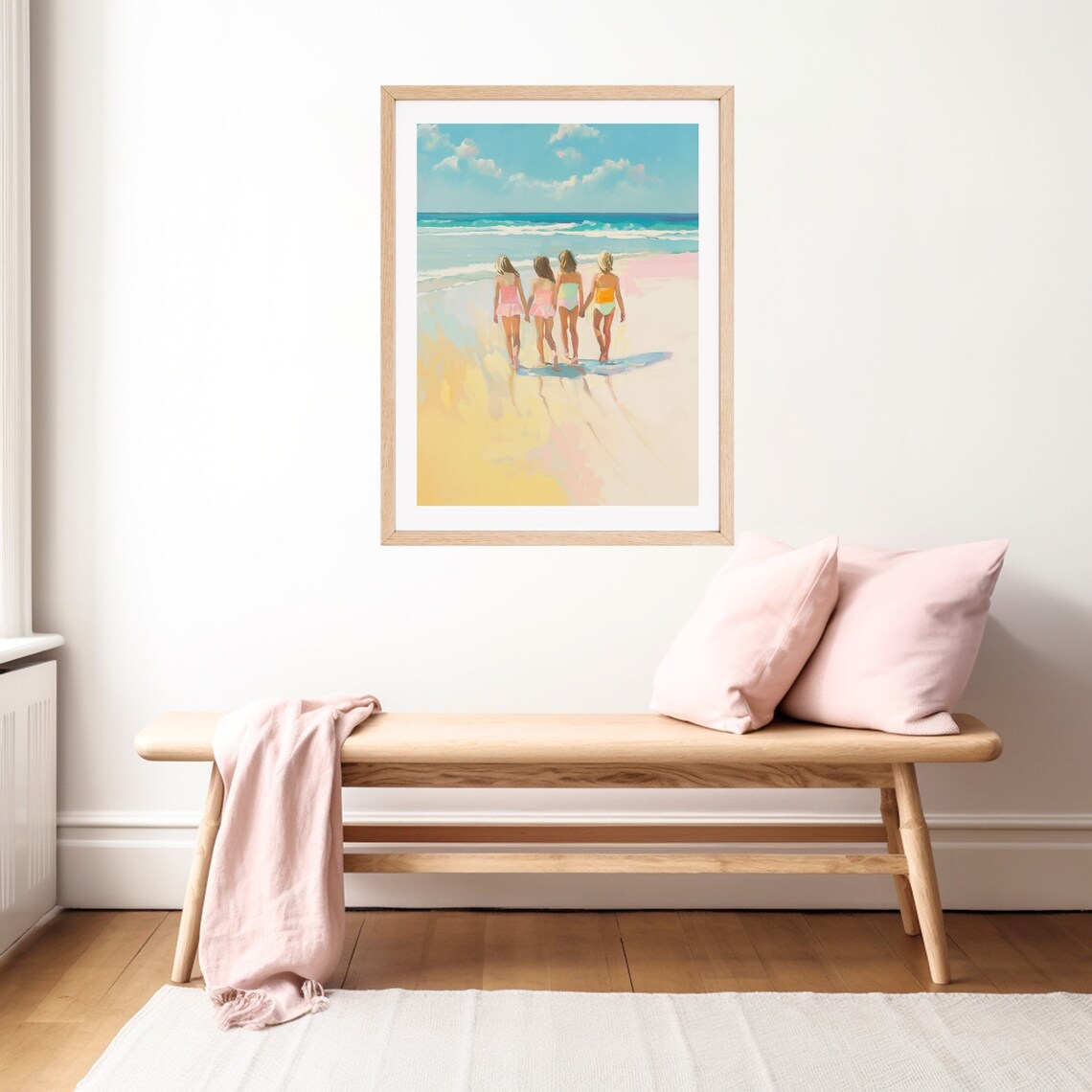 Four Girls Walking To The Ocean On A Sunny Summer Beach Poster - Image 3