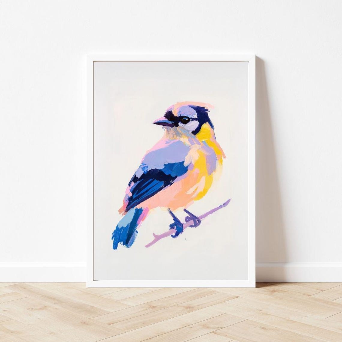 Pastel Blue Jay on Branch Colorful Impressionist Songbird Poster - Image 3