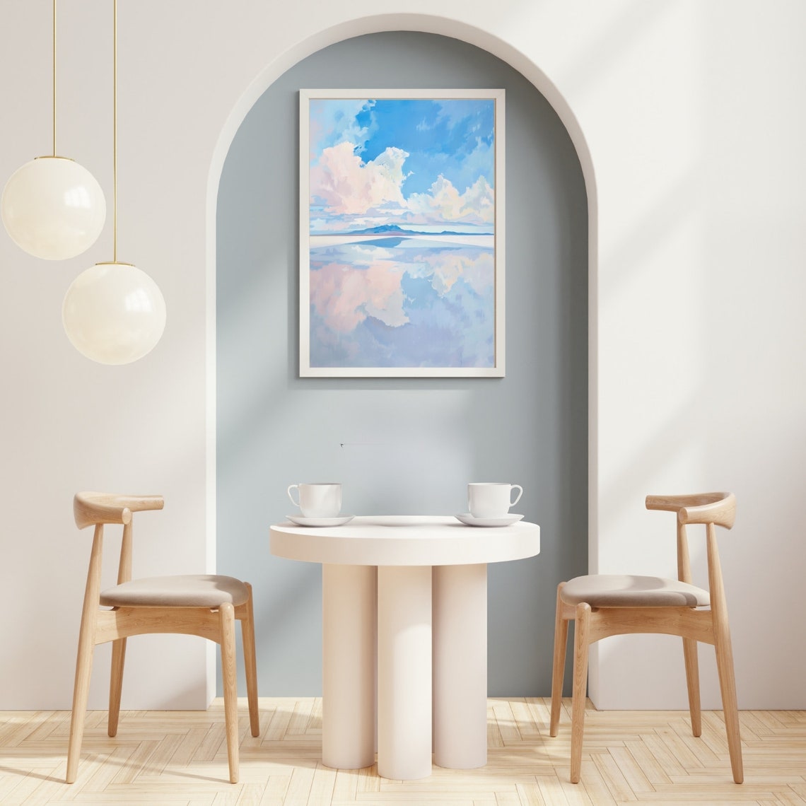 Cloud Reflections On A Mirror Still Lake Pastel Landscape Poster - Image 3