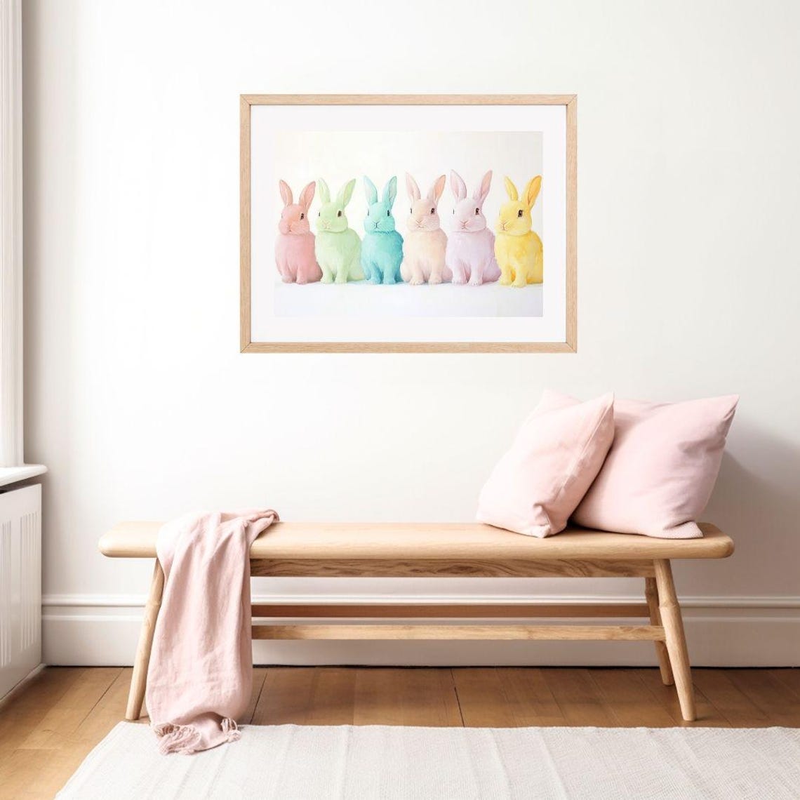Pastel Rainbow Bunnies in a Row Easter Nursery Painting Poster - Image 2
