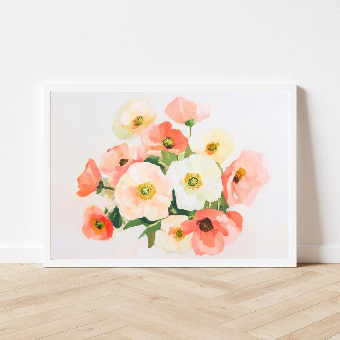 Soft Pink And White Poppy Bouquet Close Up Floral Still Life Poster - Image 3