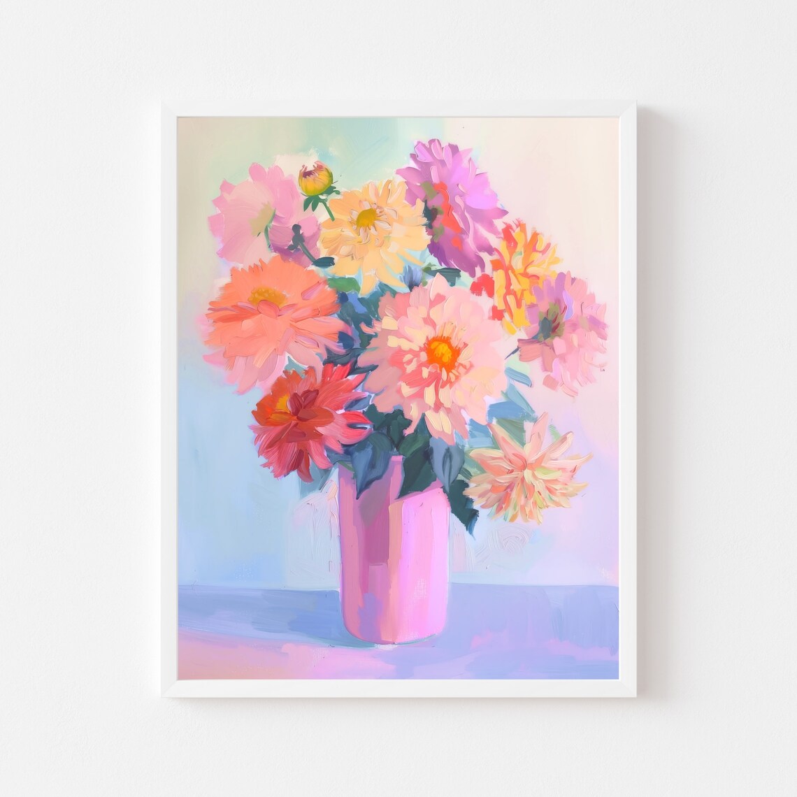 Lush Pink Dahlia Bouquet in Vase Floral Still Life Fresh Poster