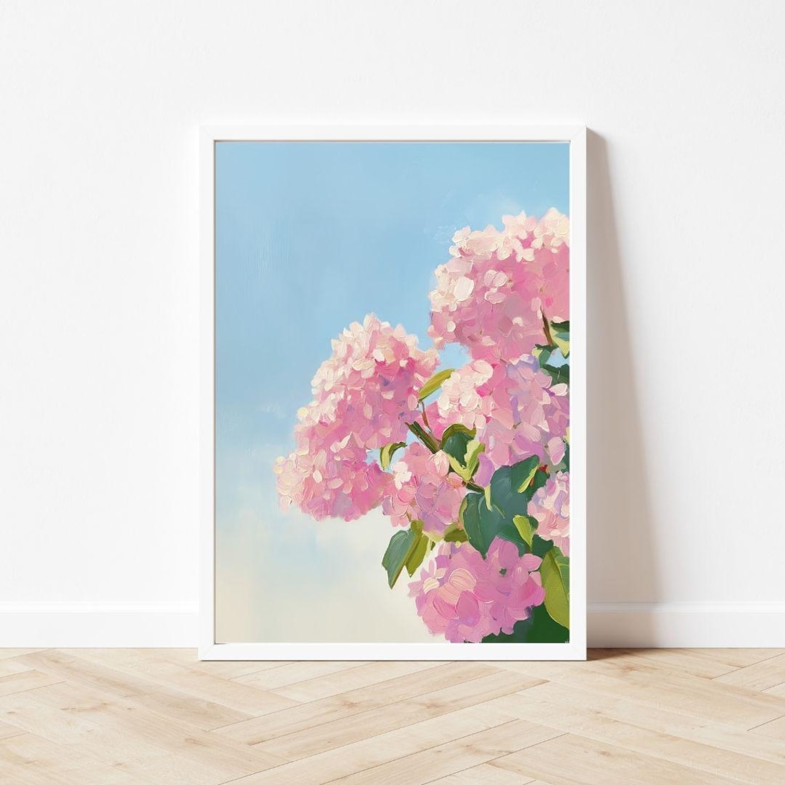 Pink Hydrangeas and Blue Sky, Vintage Floral Art Print - Image 3