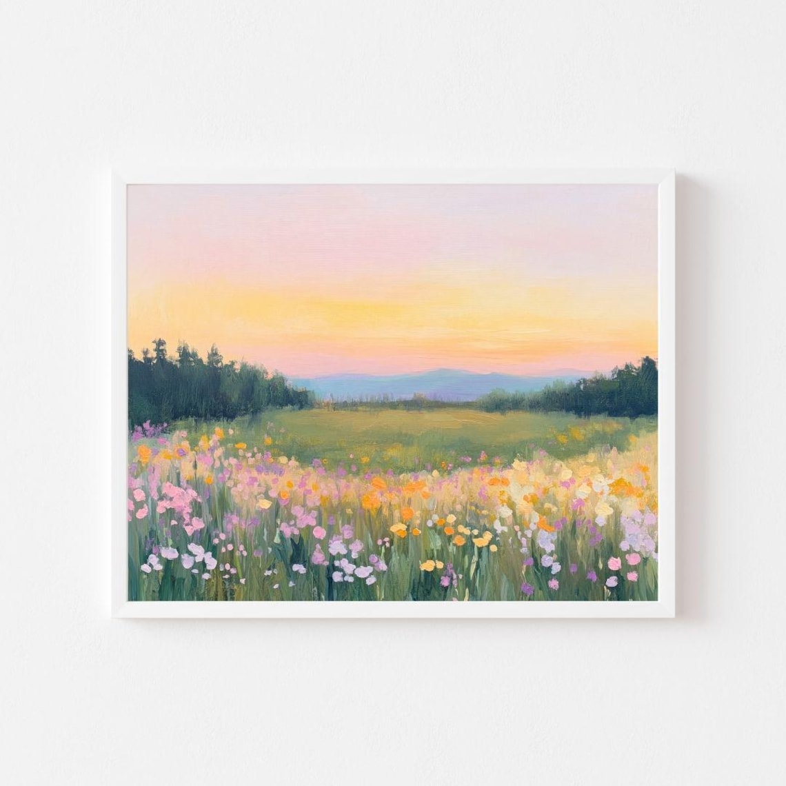 Golden Hour Wildflower Meadow With Sunset Mountain Sky Poster