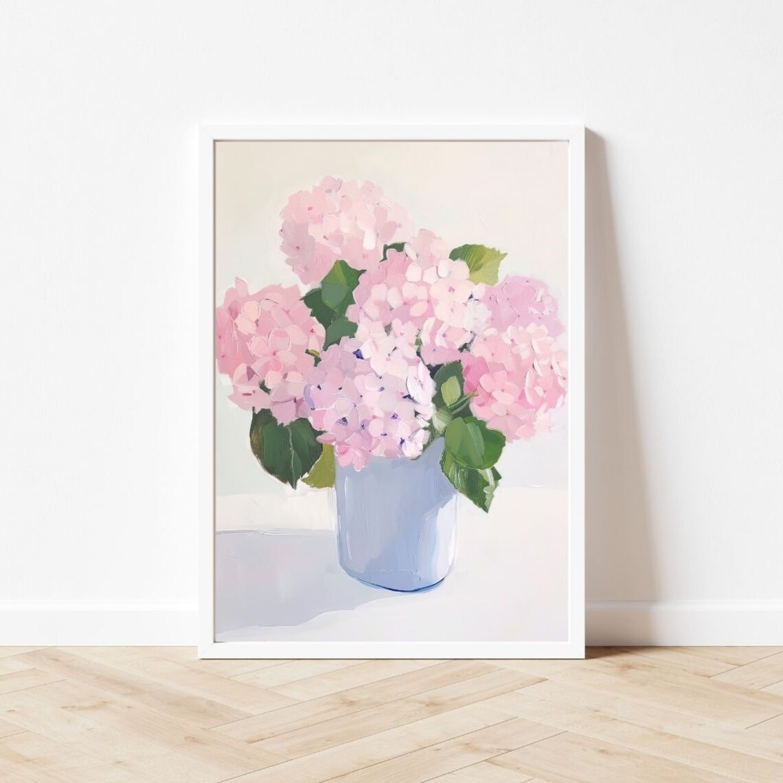 Pink Hydrangeas in Blue Vase, Vintage Floral Art Print - Image 3