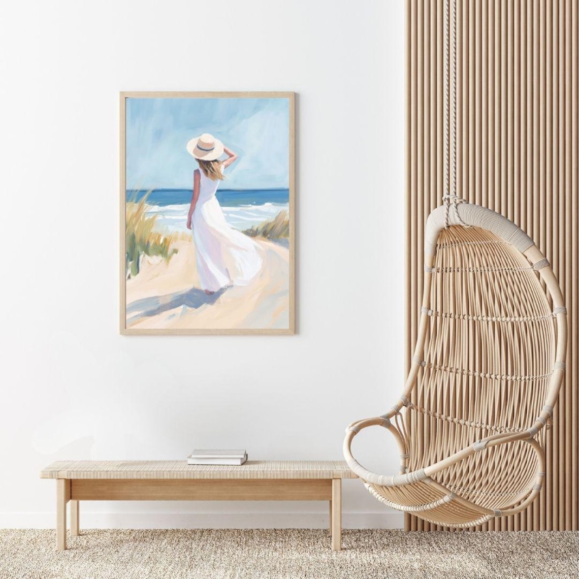 Woman On The Beach, Pastel Seashore Poster Print - Image 2