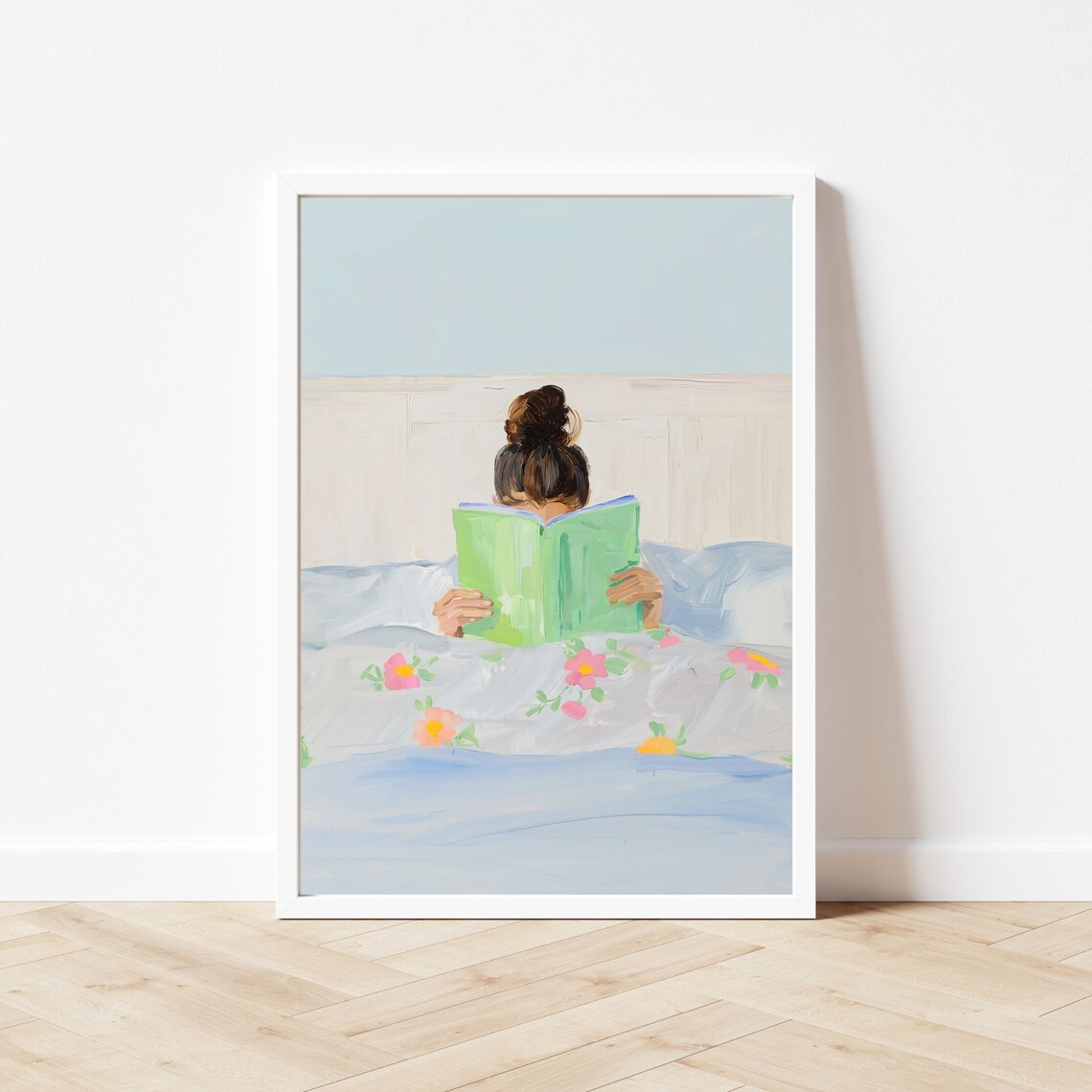 Girl Reading In Bed, Colorful Wall Art Print - Image 3